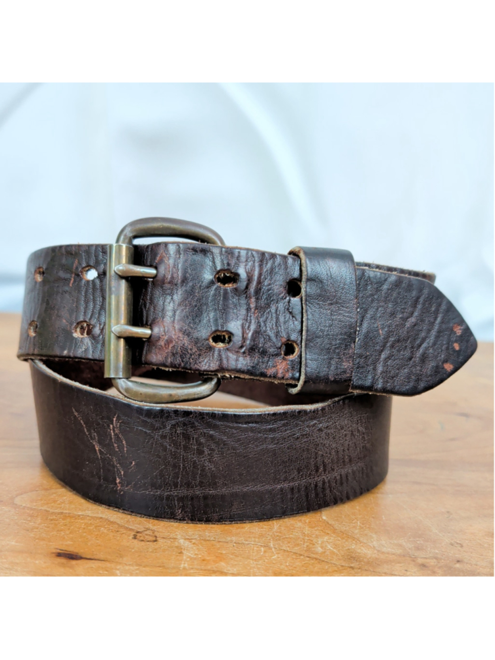Vintage Double Prong Roller Buckle Leather Belt 34